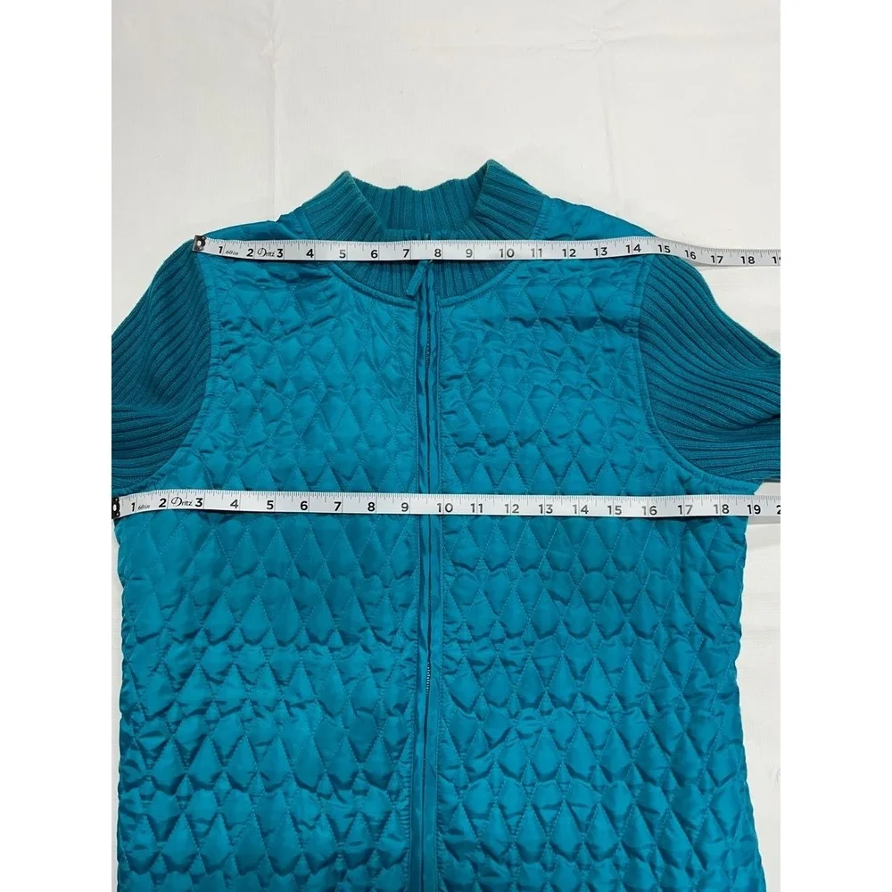 Vintage For Cynthia Petite Women's Teal Quilted Knit‎ Zip Sweater Jacket Size PL